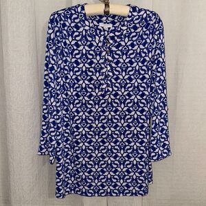 Charter Club 2X Cobalt Royal Blue White Pullover 6 Button Front Long Sleeve Top